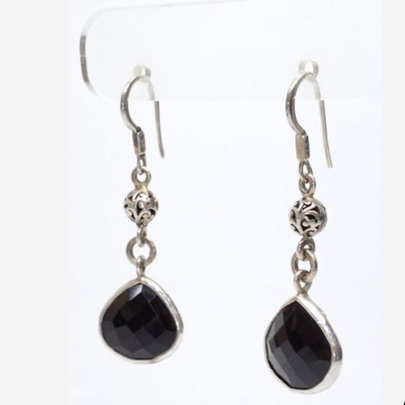 Lois Hill Sterling Silver Black Onyx Faceted Drop Dangle Earrings - Picture 3 of 13